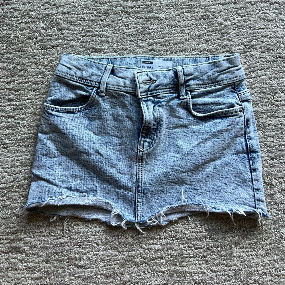 Bershka Light Blue Frayed Hem Skirt
